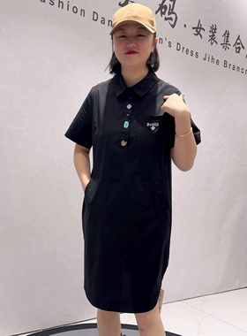 9560女权贵族夏款新品速干面料两侧带兜休闲减龄连衣裙加大码女装