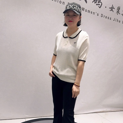 3707女权贵族初夏新品刺绣蝴蝶结图案简洁大方针织衫加大码女装