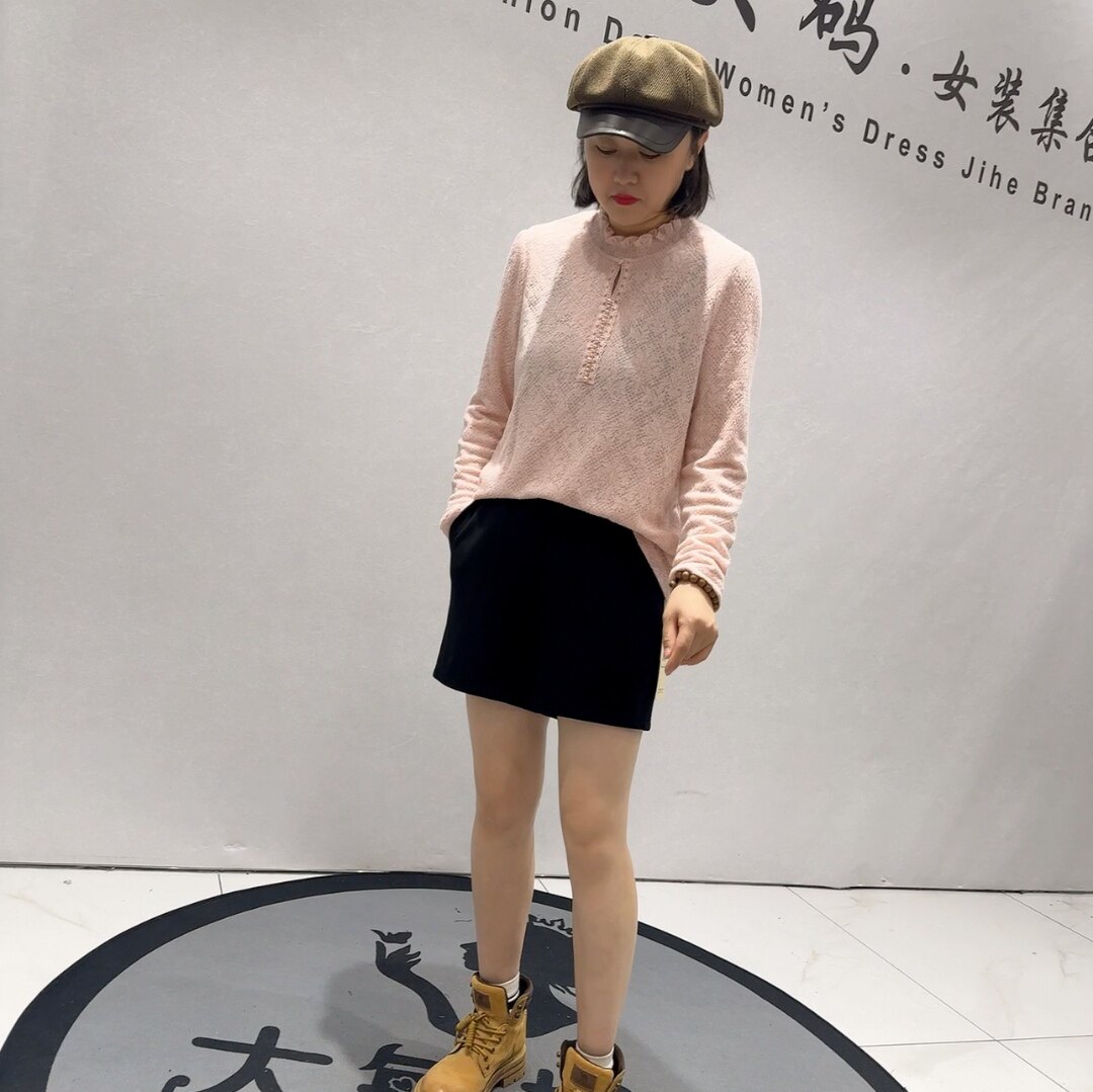 5056芮娜依莲初冬新品40羊毛带内衬简约百搭针织衫加大码女装