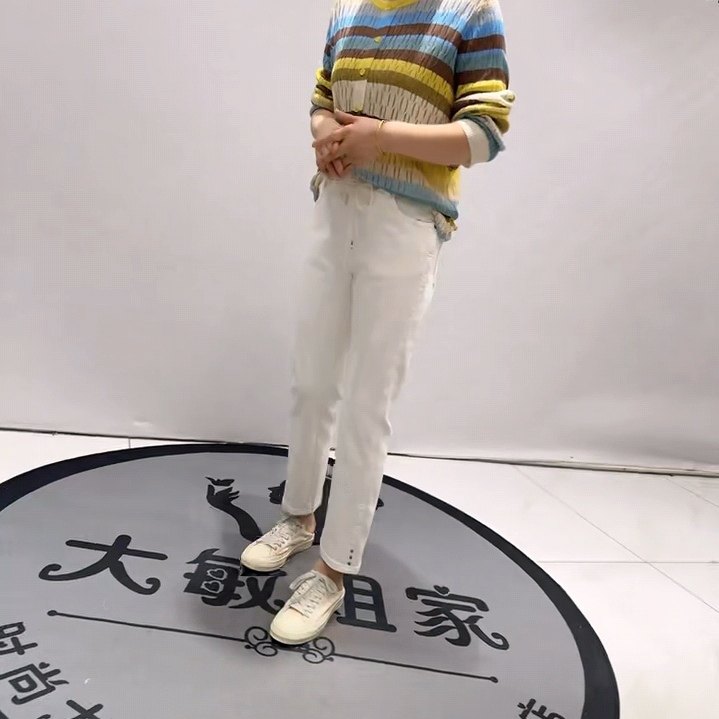 8895柏菲蒂春款年货松紧高腰四面弹力百搭裤脚牟钉牛仔烟管裤加大,女装/女士精品,大码裤装,淘宝优惠券,粉丝福利购,淘宝优惠卷