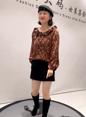 5407芮娜依莲春款新品木耳边衣领设计感女人味气质衫加大码女装