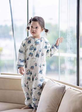 分腿棉纱睡袋儿童防踢被婴儿宝宝春秋冬款加棉纯棉睡袋四季通用