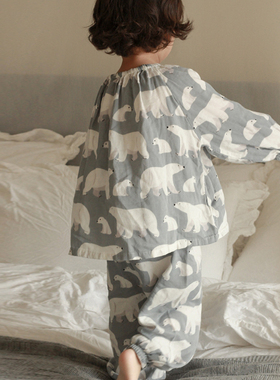 INS宝宝春秋睡衣儿童家居服夏季纯棉纱布出口睡袋长袖双层男女童