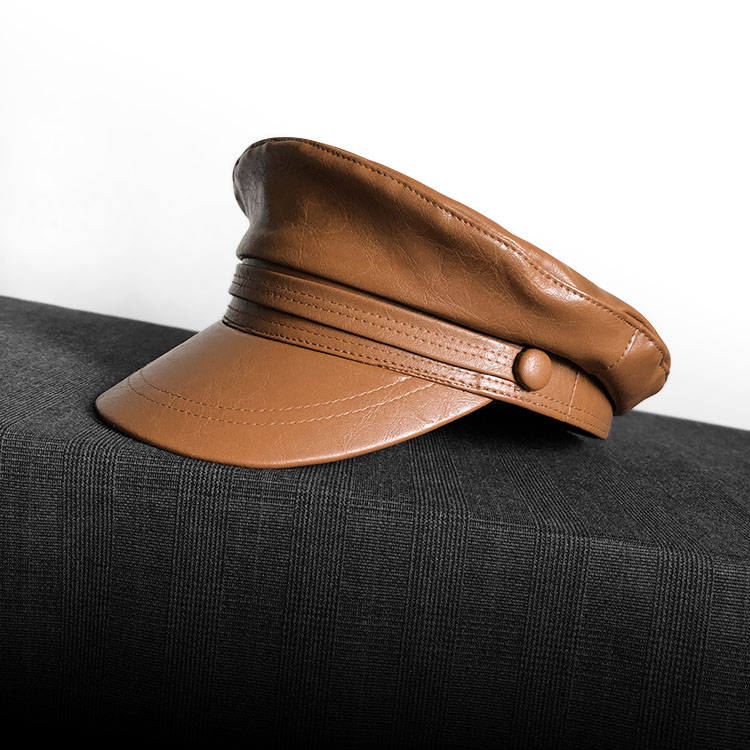 帅气皮质海军复古风逛街休闲帽