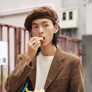 杨英铭同款灯芯绒贝雷帽女四季款百搭帽子帅气中性情侣款休闲帽