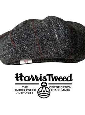 HarrisTweed秋冬显脸小灰色格子贝雷帽100%纯羊毛哈里斯八角帽女