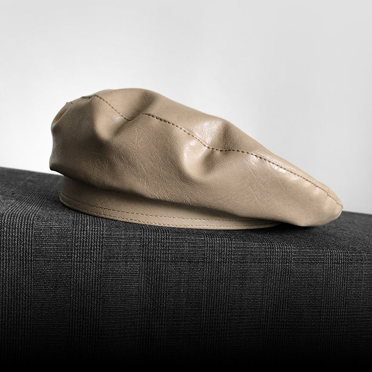 pu贝雷帽英伦复古画家帽皮质帽子