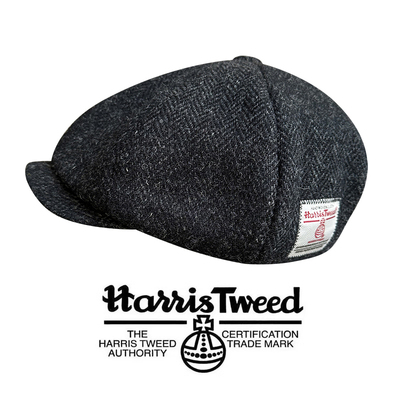100%纯羊毛深灰人字纹八角帽HarrisTweed冬季复古时尚百搭报童帽