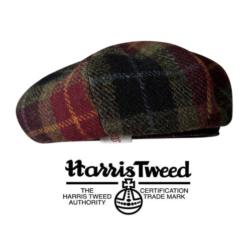 100%纯羊毛哈里斯圣诞红色格纹八角贝雷帽HarrisTweed秋冬南瓜帽