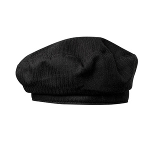 春夏亚麻贝雷帽子女时尚 百搭纯色透气画家帽黑色平顶休闲蓓蕾帽