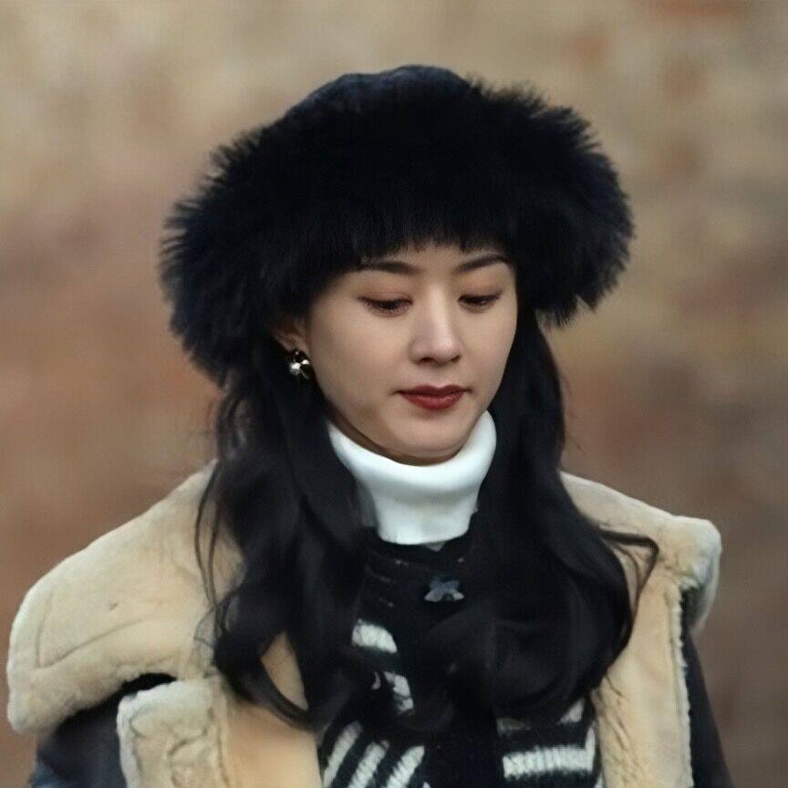 原版风吹半夏赵丽颖许半夏同款保暖棉格拼接毛毛雷锋帽纯黑贝雷帽