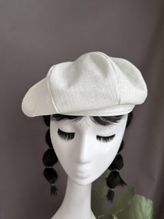 春夏亚麻白色超大贝雷帽女百搭显脸小画家帽子女网红复古八角帽
