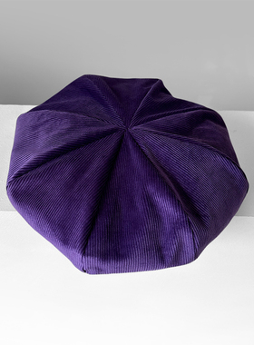 灯芯绒紫色超大贝雷帽女百搭显脸小画家帽子女网红纯色复古八角帽