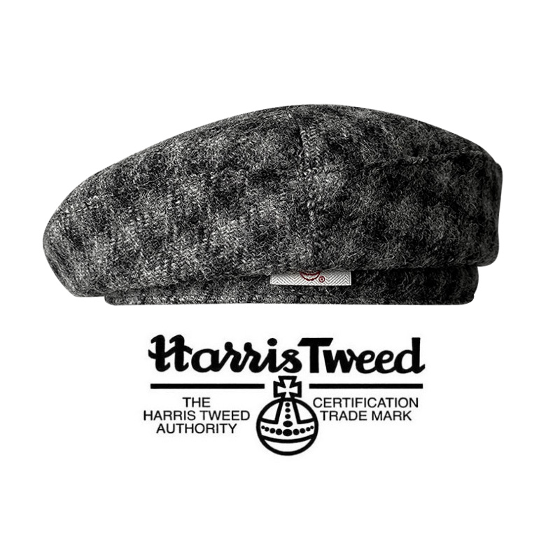 HarrisTweed秋冬粗花呢画家帽女100%纯羊毛哈里斯灰色格子贝雷帽