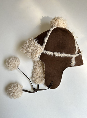 秋冬皮毛一体咖啡色雷锋帽东北保暖护耳毛毛帽子女时尚百搭毛球帽