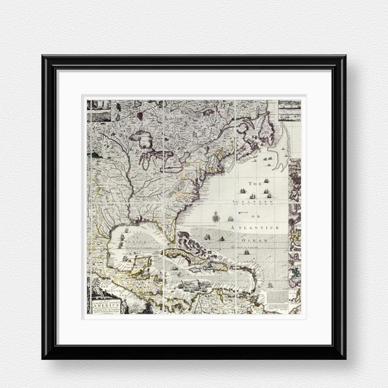 私享家 北欧风格复古黑白地图装饰画 现代美式书房美国原版画芯