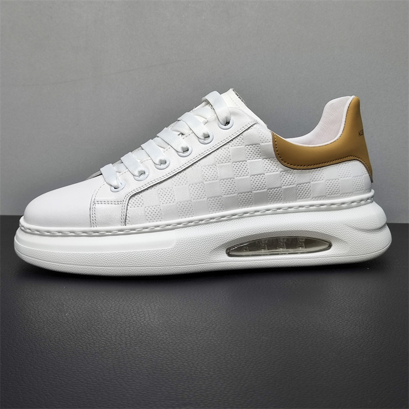 头层牛皮厚底运动白色板鞋男