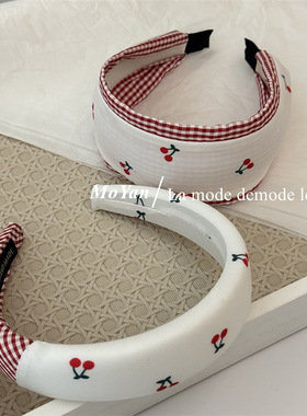 韩版小清新红色樱桃布艺发箍蕾丝花边大肠发圈甜美方巾发绳女头箍