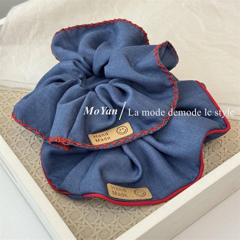 简约复古牛仔色笑脸标大肠发圈韩版森系红色勾边发绳气质马尾头绳,饰品/流行首饰/时尚饰品新,发饰,淘宝优惠券,粉丝福利购,淘宝优惠卷