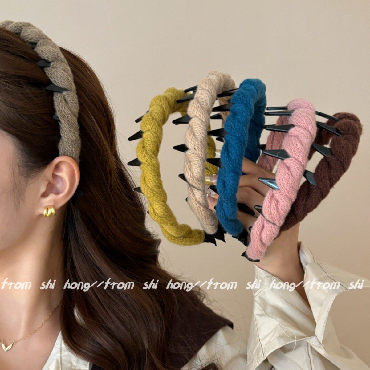 韩系秋冬毛线针织麻花编织带齿防滑发箍女气质高颅顶头箍发卡头饰