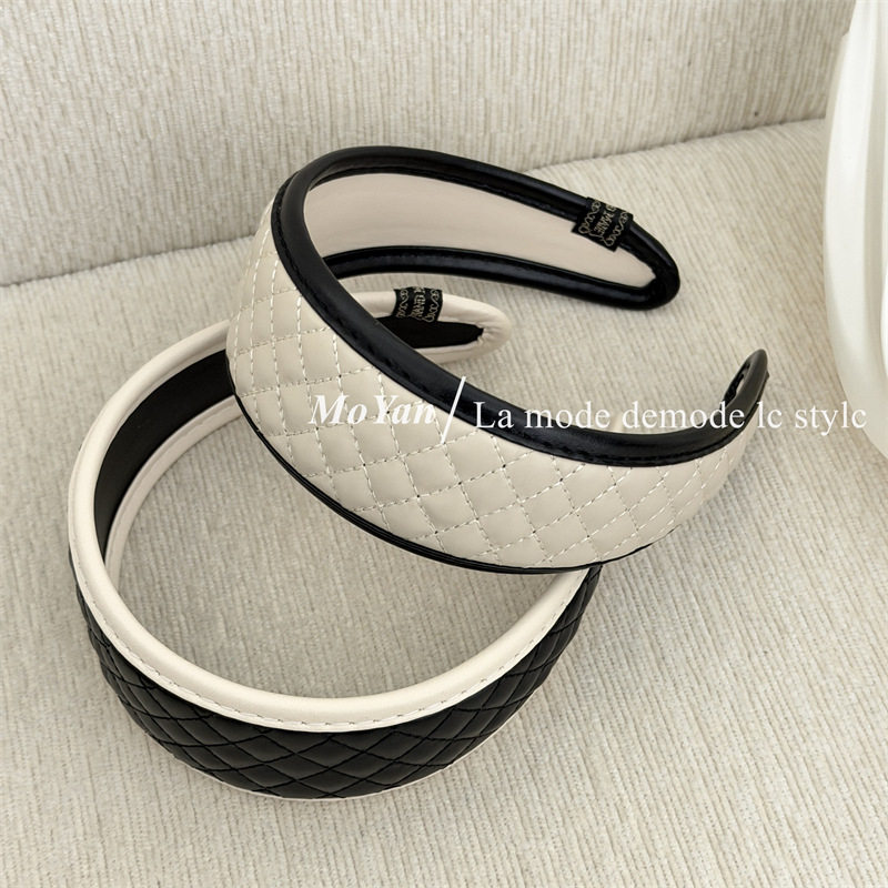 高级感宽边撞色发箍皮质格纹欧美风气质百搭头箍复古简约外出发卡