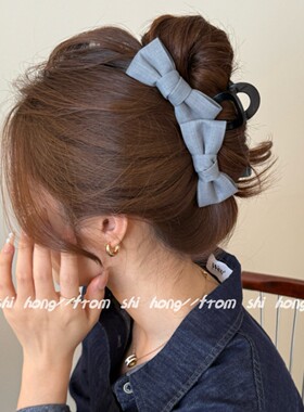 韩系灰色蝴蝶结抓夹女高级感2026新款发夹后脑勺鲨鱼夹大号头饰