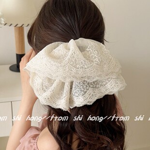 双层蕾丝大肠发圈超仙白色刺绣丸子头发绳2026新款 头绳女 春夏季