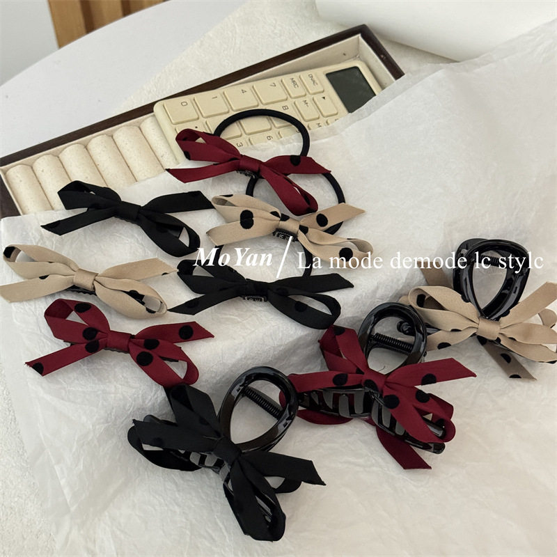 植绒黑波点蝴蝶结抓夹后脑勺半扎发卡精致发夹侧边夹气质发绳头绳,饰品/流行首饰/时尚饰品新,发饰,淘宝优惠券,粉丝福利购,淘宝优惠卷