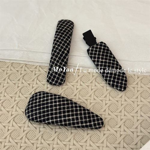 韩版小香风黑白格纹发夹百搭气质三角bb夹高级感无痕刘海夹侧边夹