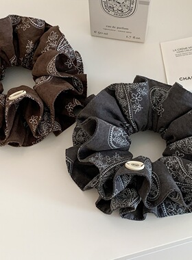 韩系灰色腰果花复古大肠发圈女慵懒风扎头发丸子头超大发饰头绳