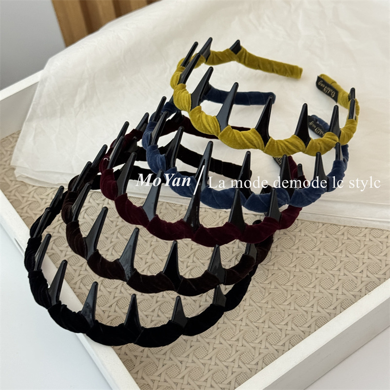 秋冬复古绒布波浪倒插梳发箍女2026洗脸外出压发头箍带齿缠绕发卡
