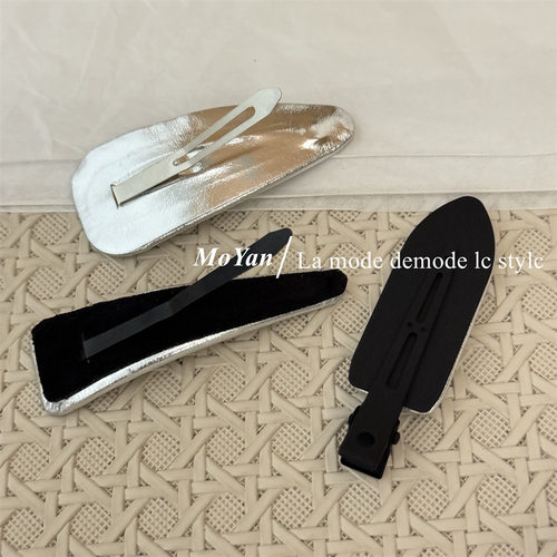 韩版个性银色皮质发夹女简约三角刘海夹百搭仿皮BB夹子侧边碎发卡