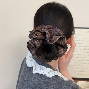 韩版腰果花印花大肠发圈复古高级感百搭扎丸子头头花皮筋马尾头绳