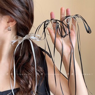 高级感蝴蝶结发夹女2025新款银色流苏丝带编发头饰两侧夹飘带发饰