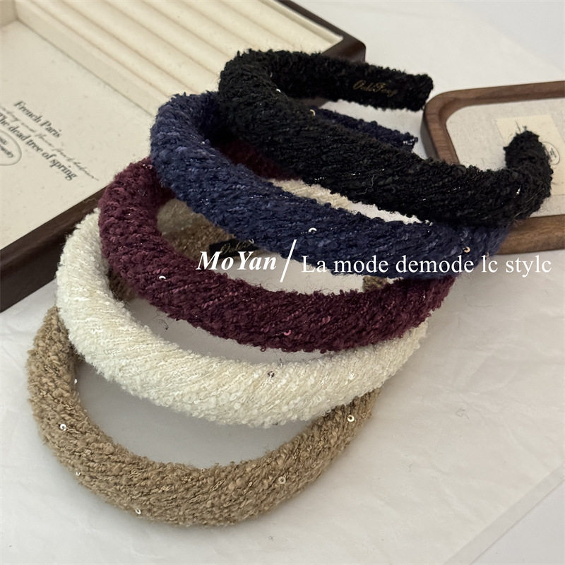 韩版小香风针织亮片海绵发箍女网红气质发捆百搭头箍外出压发发卡