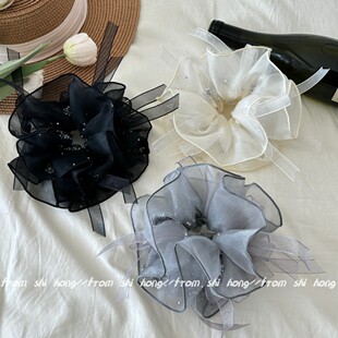 立体感网纱碎钻蝴蝶结大肠发圈女早春新款 温柔百搭扎马尾头绳头花