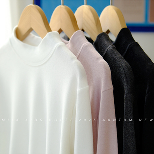 长袖 男女童半高领纯棉加厚不加绒打底衫 KIDS.内搭绝绝子 MILK