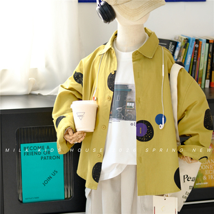 MILK KIDS.星系波点衬衫2026春秋新款舒适透气男童纯棉衬衣上衣潮