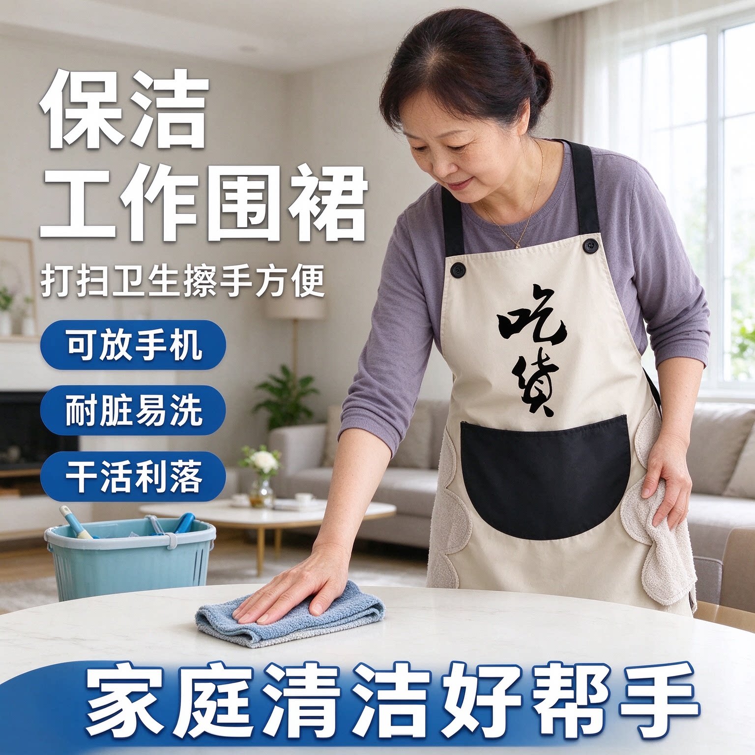 厨房防油围裙网红吃货厨神款加厚面料可擦手放手机围裙