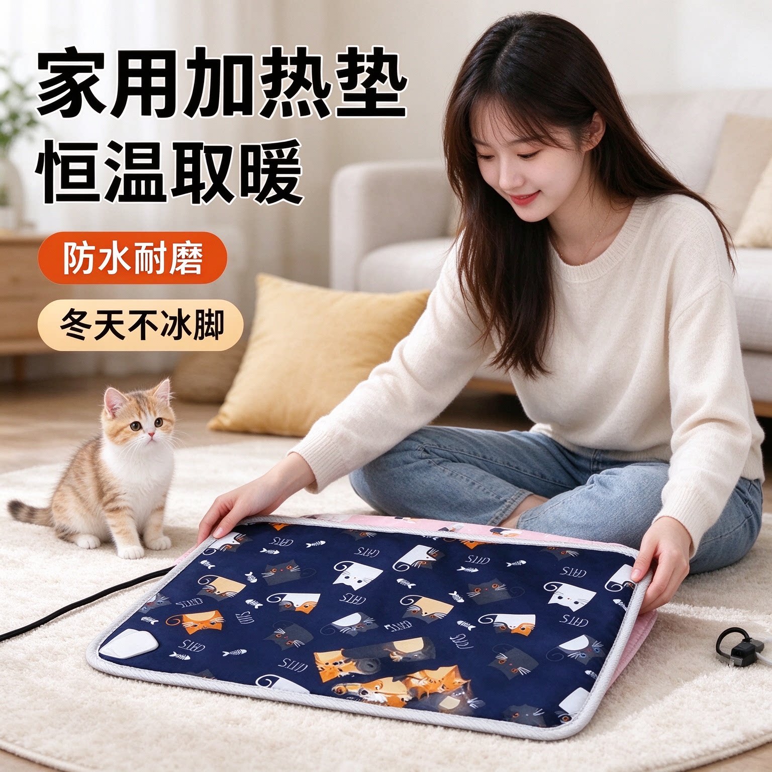 宠物加热垫智能定时九档调温防水耐磨猫用取暖垫狗狗冬季保暖