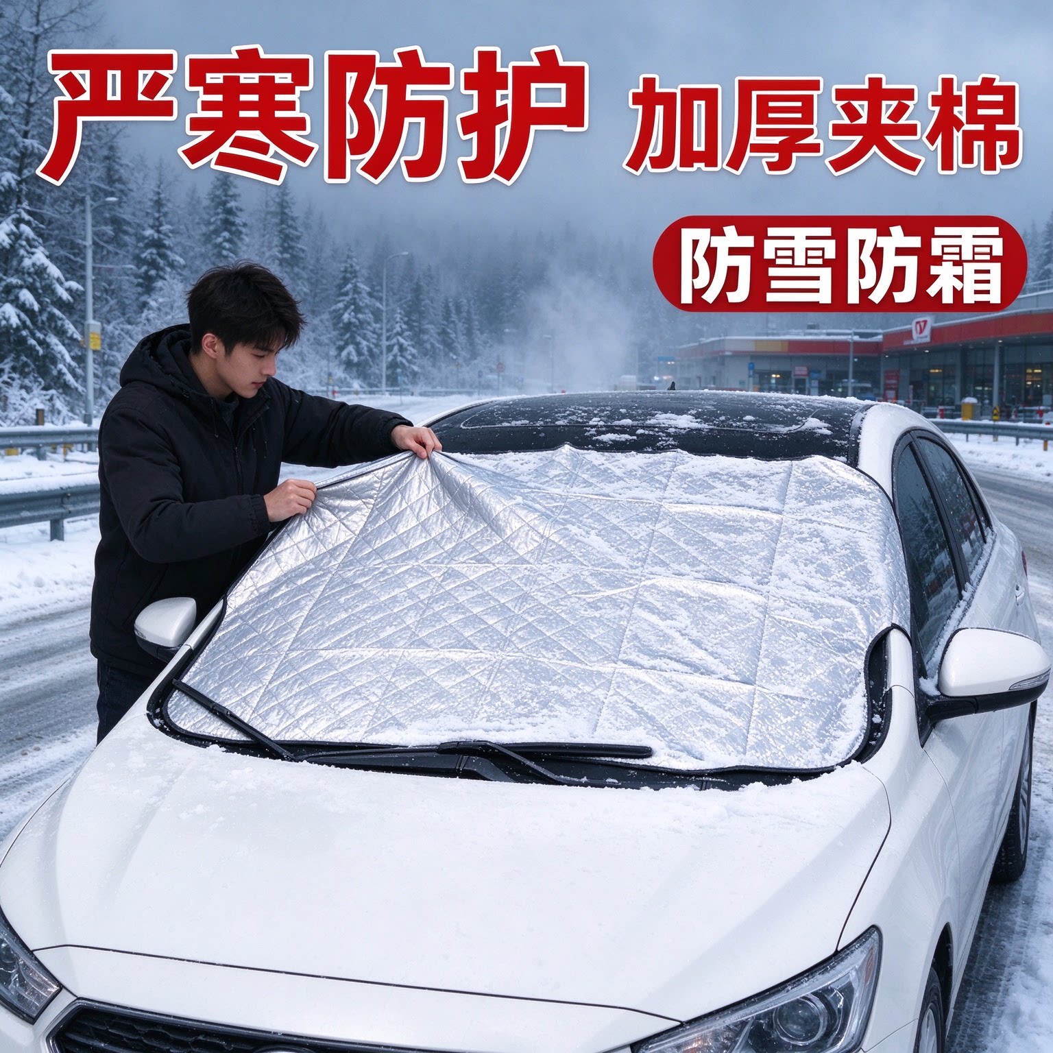 加厚夹棉遮雪挡汽车前挡风罩冬天防霜冻防积雪贴合车窗便捷安装遮