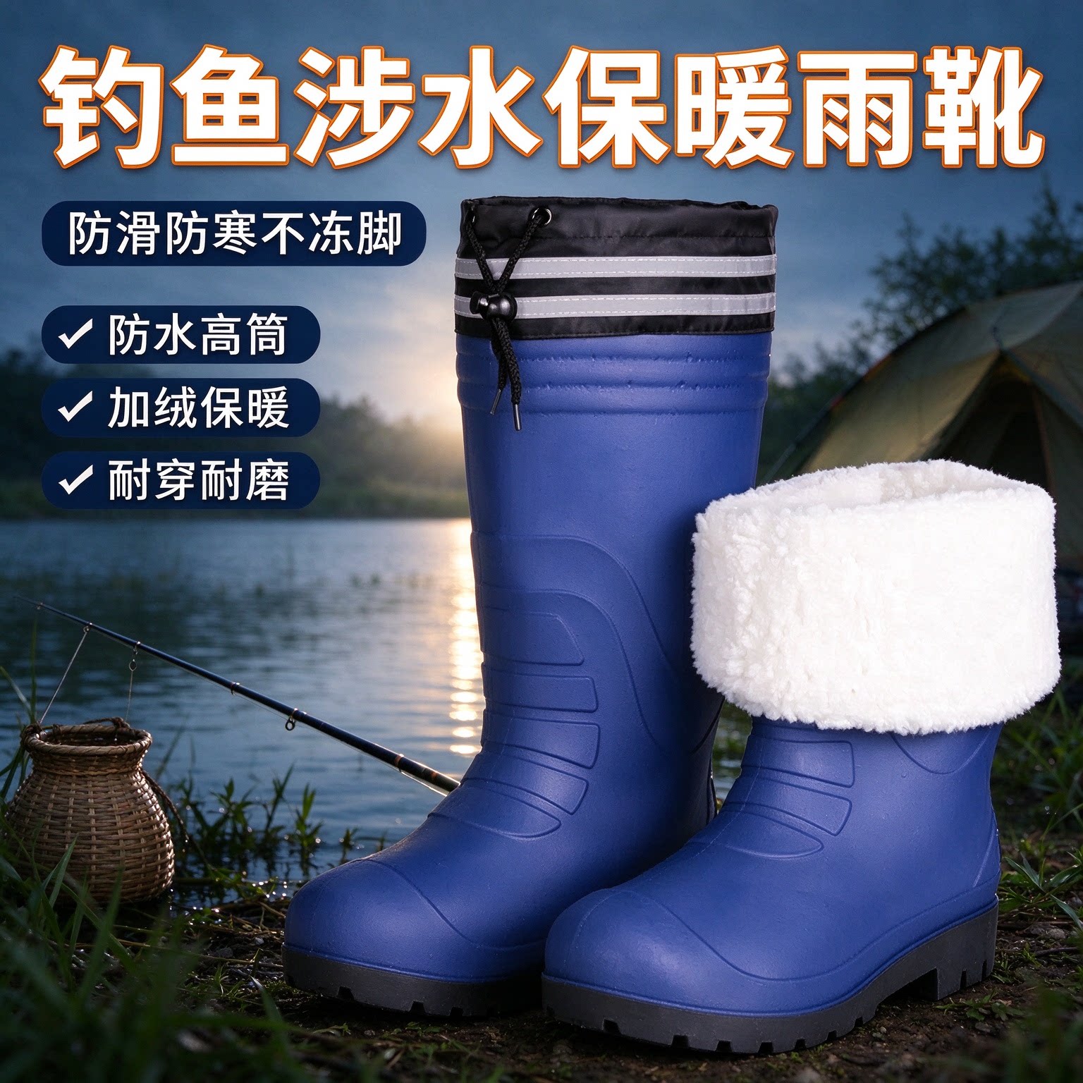 工矿高筒雨靴加绒保暖收口款防水防滑男雨鞋防油防酸碱加厚水鞋