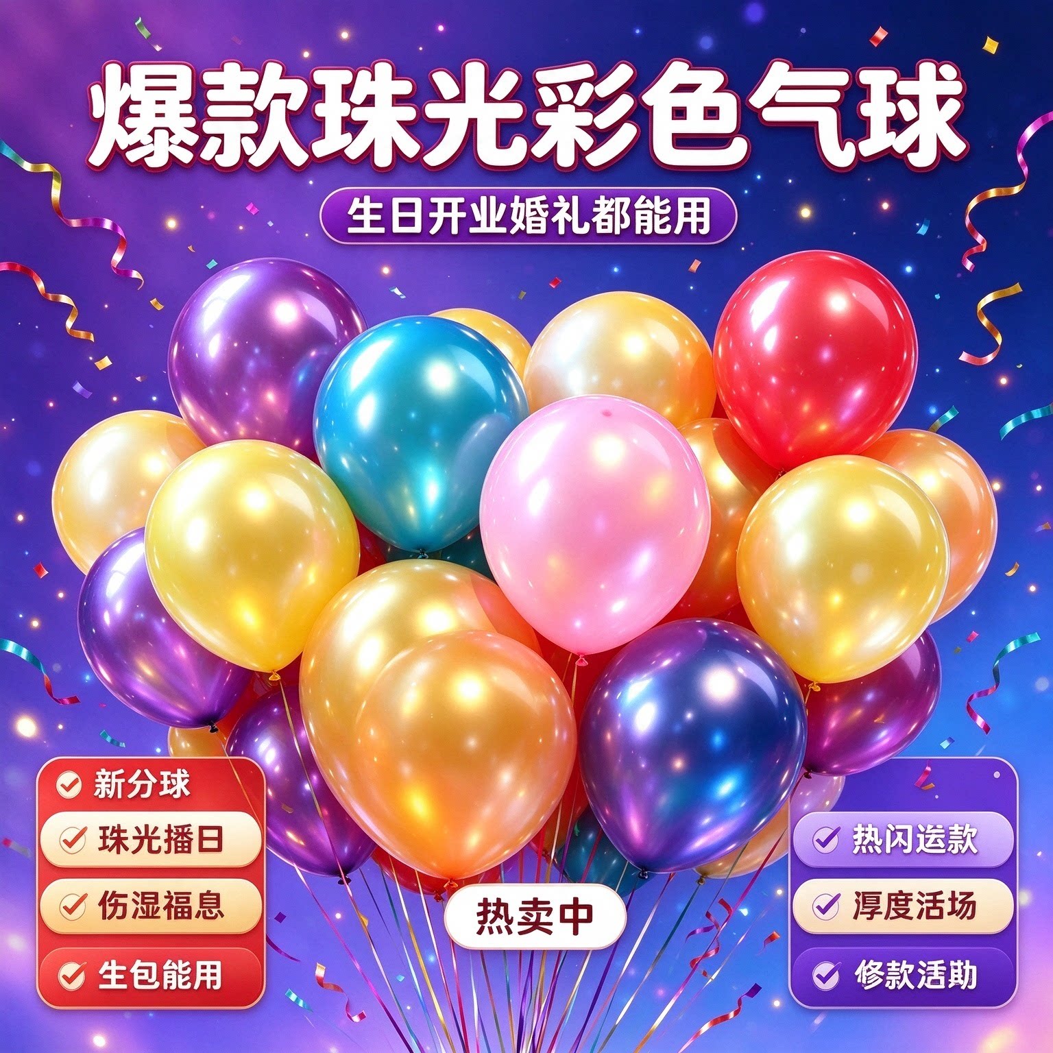 网红亮珠光气球套装婚房装扮周岁生日宴布置开业典礼