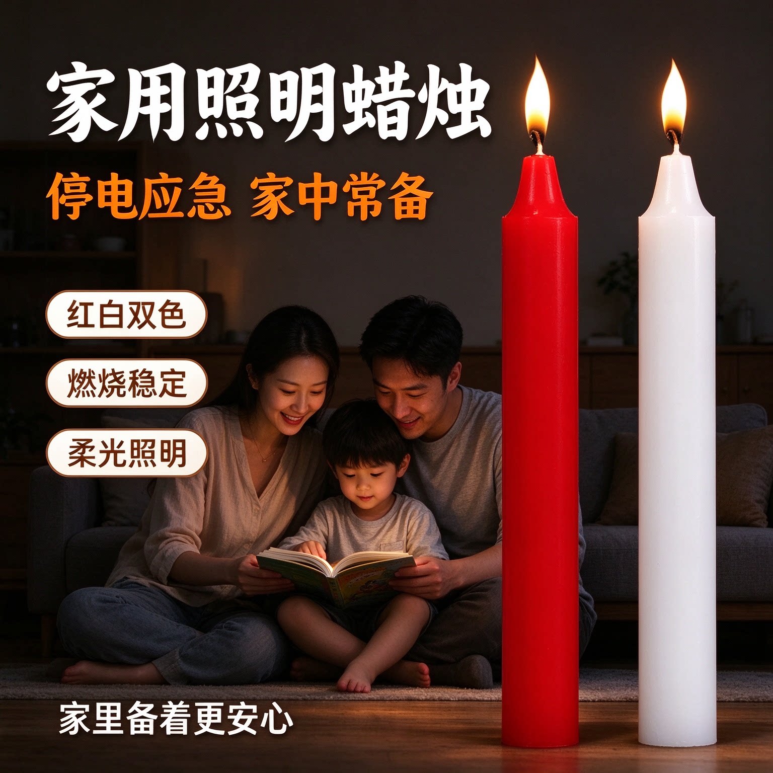 红色喜庆长杆蜡烛白色应急照明蜡烛无烟无味居家备用耐燃直杆