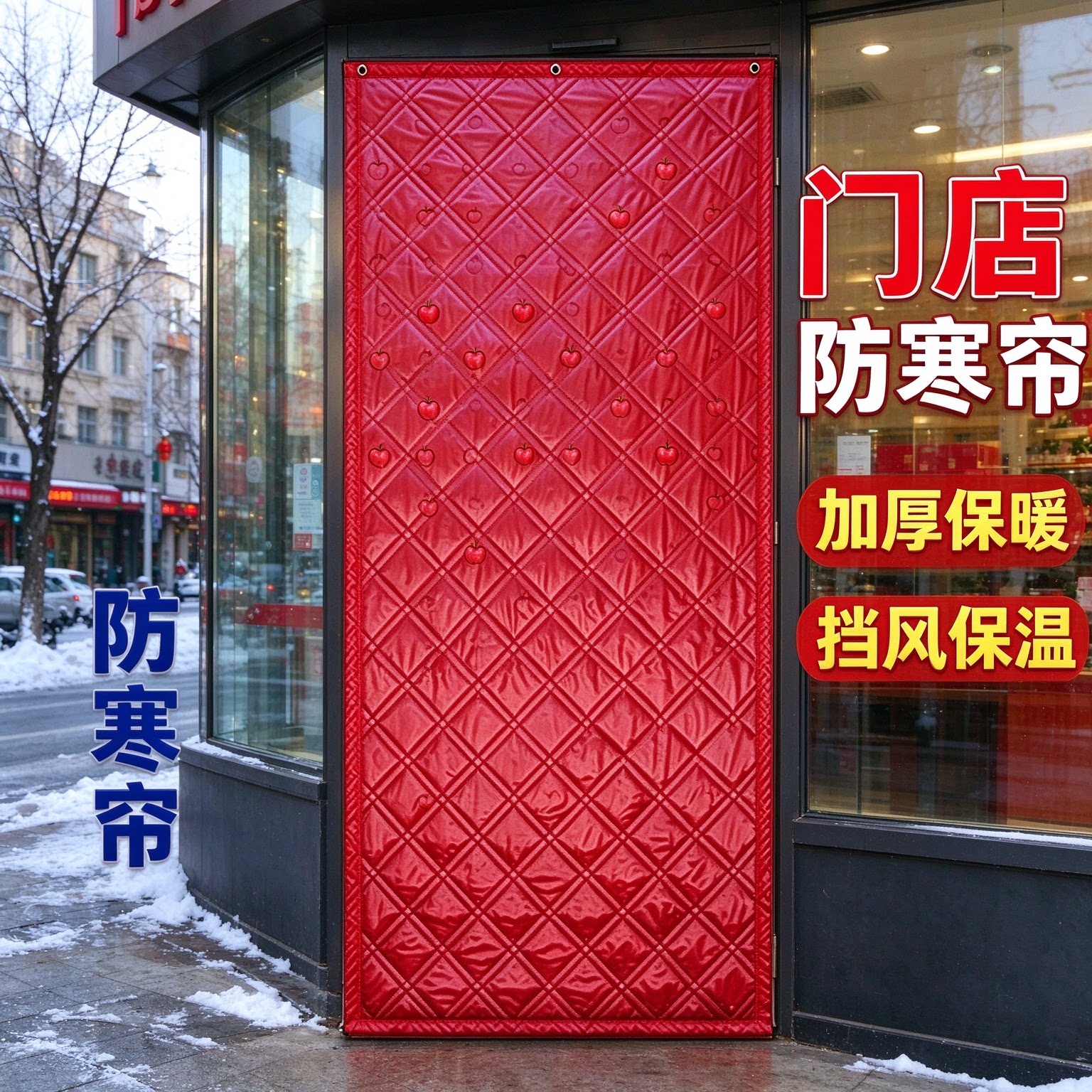加厚防寒棉门帘红色小苹果防水面料家用冬季挡风保温室内门店隔音