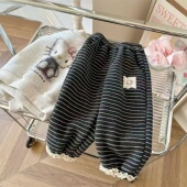 男女儿童自留幼儿园zui爱男女宝宝超好穿加绒卫裤 卡通条纹休闲裤