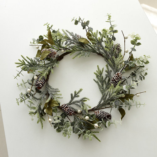 北欧圣诞花环门挂装饰尤加利珍珠花环家用商场酒店场景布置道具