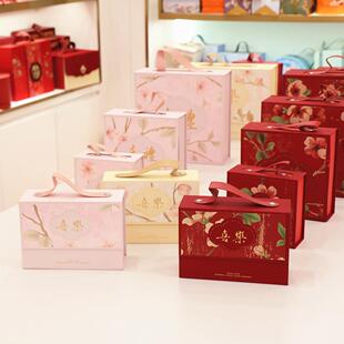喜乐繁花似锦新款红色喜礼盒结婚喜糖盒中式磁吸翻盖盒成品免折叠