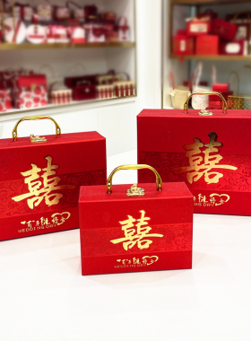 磨砂礼金箱高档彩礼盒中式红色翻盖盒哦聘礼订婚结婚聘金送日子钱