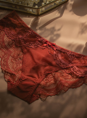 红色本命年抗菌全棉裆部蕾丝花边性感纯欲风内裤女士三角黑色透视